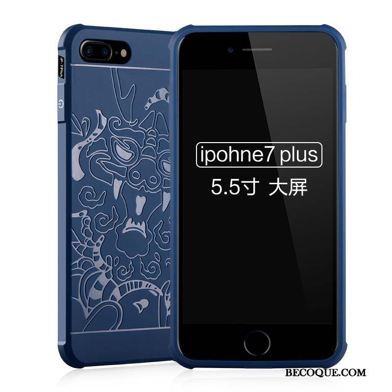 iPhone 7 Plus Coque Étui Incassable Silicone Protection Bleu Fluide Doux