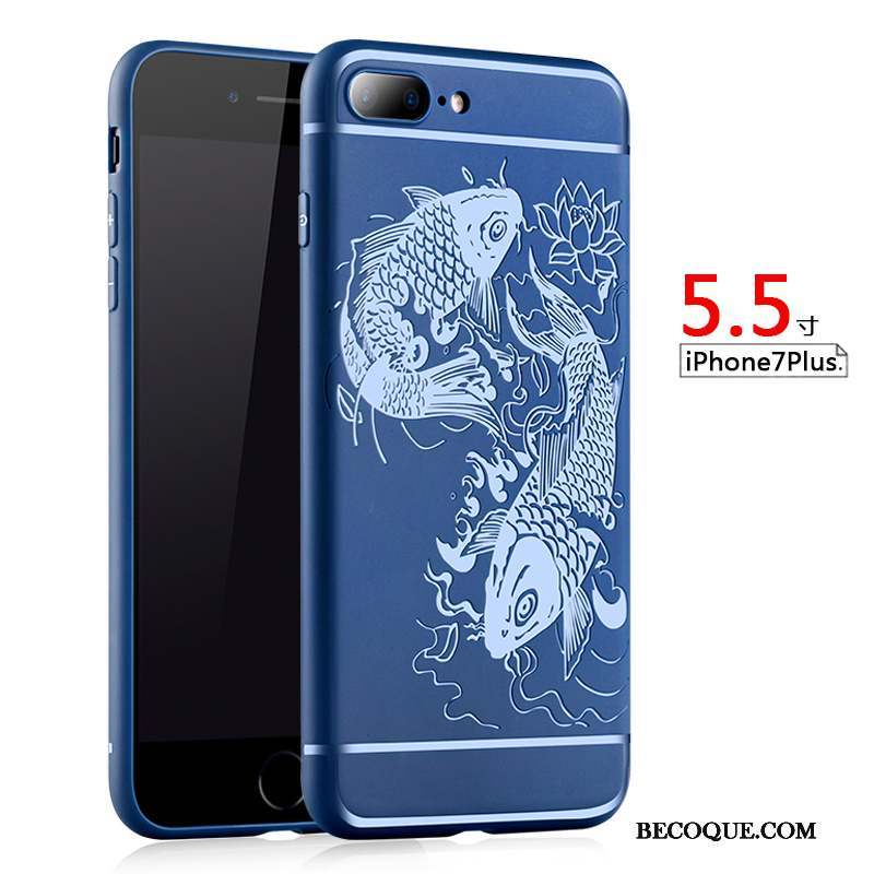 iPhone 7 Plus Coque Étui Incassable Silicone Protection Bleu Fluide Doux