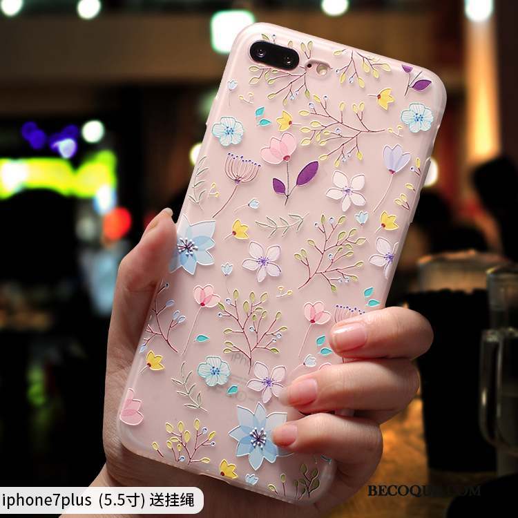 iPhone 7 Plus Délavé En Daim Transparent Rose Petit Silicone Coque De Téléphone