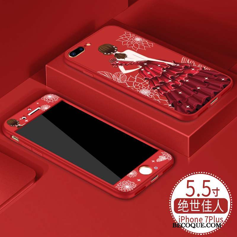 iPhone 7 Plus Fluide Doux Incassable Rouge Tout Compris Coque De Téléphone Marque De Tendance