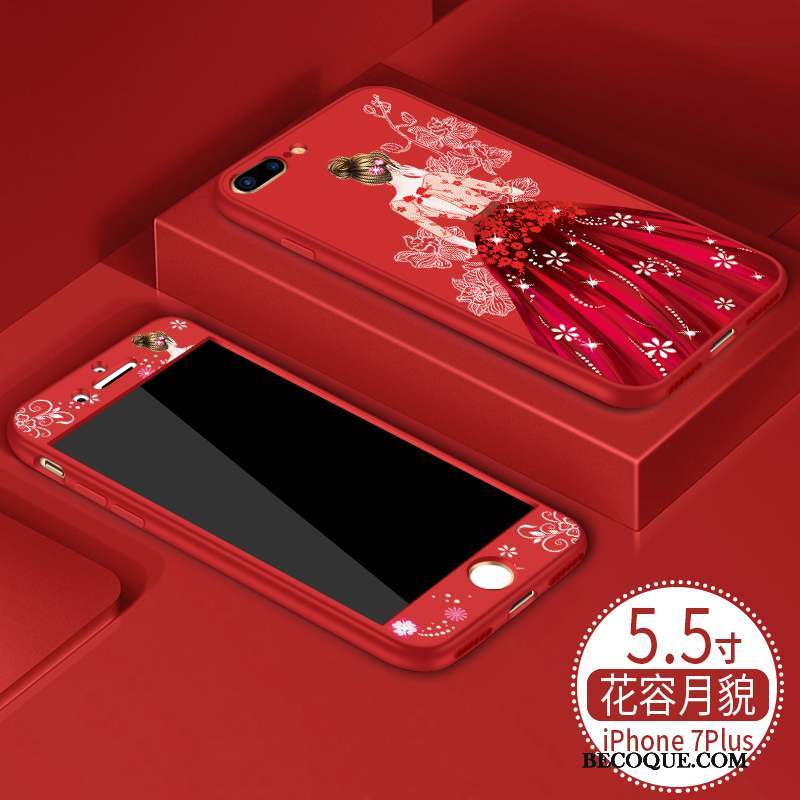 iPhone 7 Plus Fluide Doux Incassable Rouge Tout Compris Coque De Téléphone Marque De Tendance