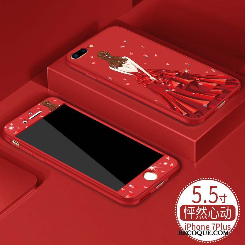 iPhone 7 Plus Fluide Doux Incassable Rouge Tout Compris Coque De Téléphone Marque De Tendance