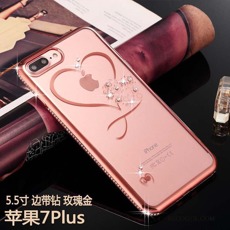 iPhone 7 Plus Fluide Doux Tout Compris Strass Étui Coque Or Rose