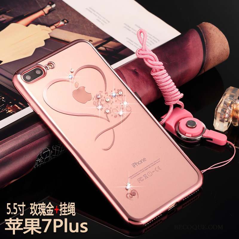 iPhone 7 Plus Fluide Doux Tout Compris Strass Étui Coque Or Rose