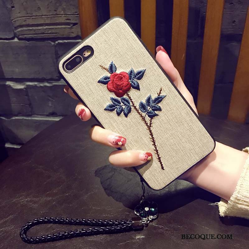 iPhone 7 Plus Fluide Doux Étui Foncé Broderie Coque Gris