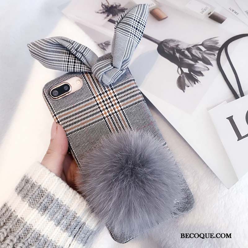 iPhone 7 Plus Marque De Tendance Tissu Peluche Étui Coque De Téléphone Gris