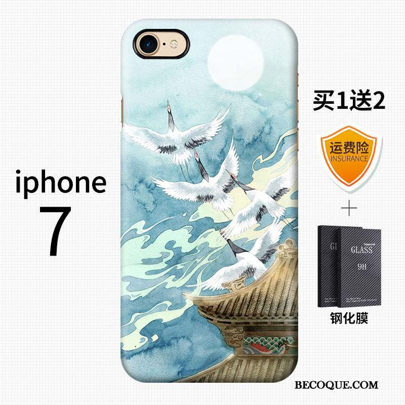 iPhone 7 Plus Style Chinois Bleu Créatif Art Coque Délavé En Daim