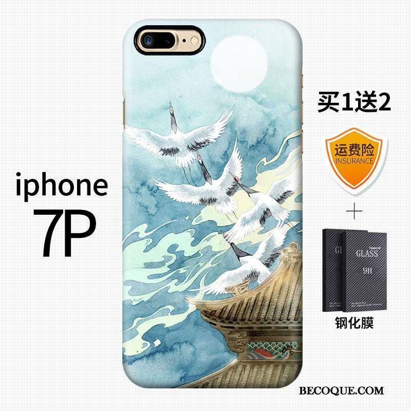 iPhone 7 Plus Style Chinois Bleu Créatif Art Coque Délavé En Daim