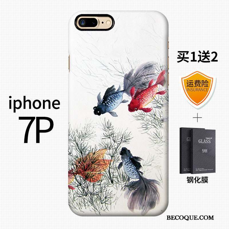 iPhone 7 Plus Style Chinois Bleu Créatif Art Coque Délavé En Daim