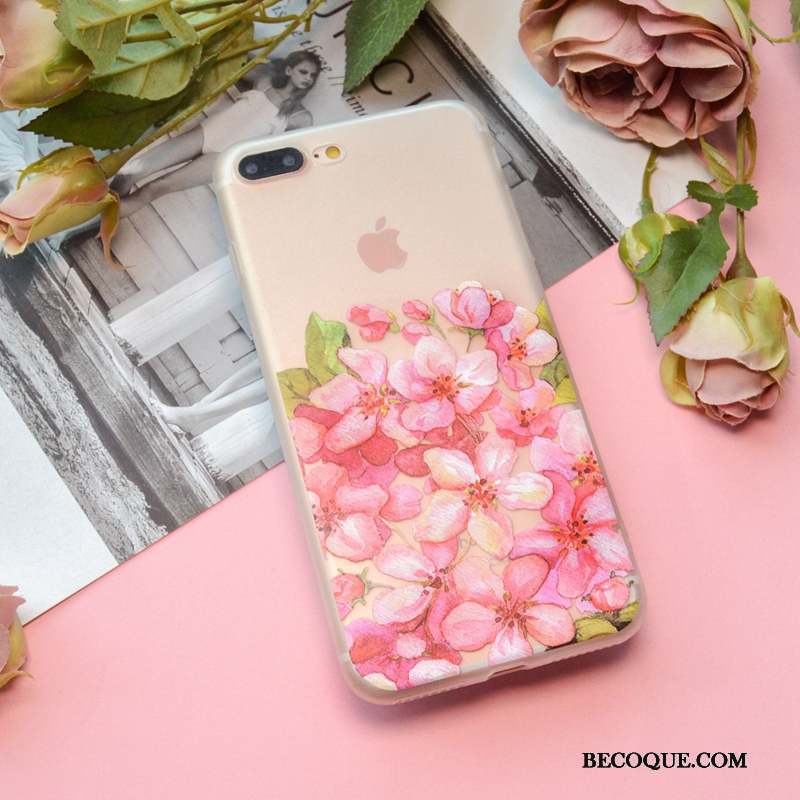 iPhone 7 Silicone Rose Modèle Délavé En Daim Transparent Coque De Téléphone