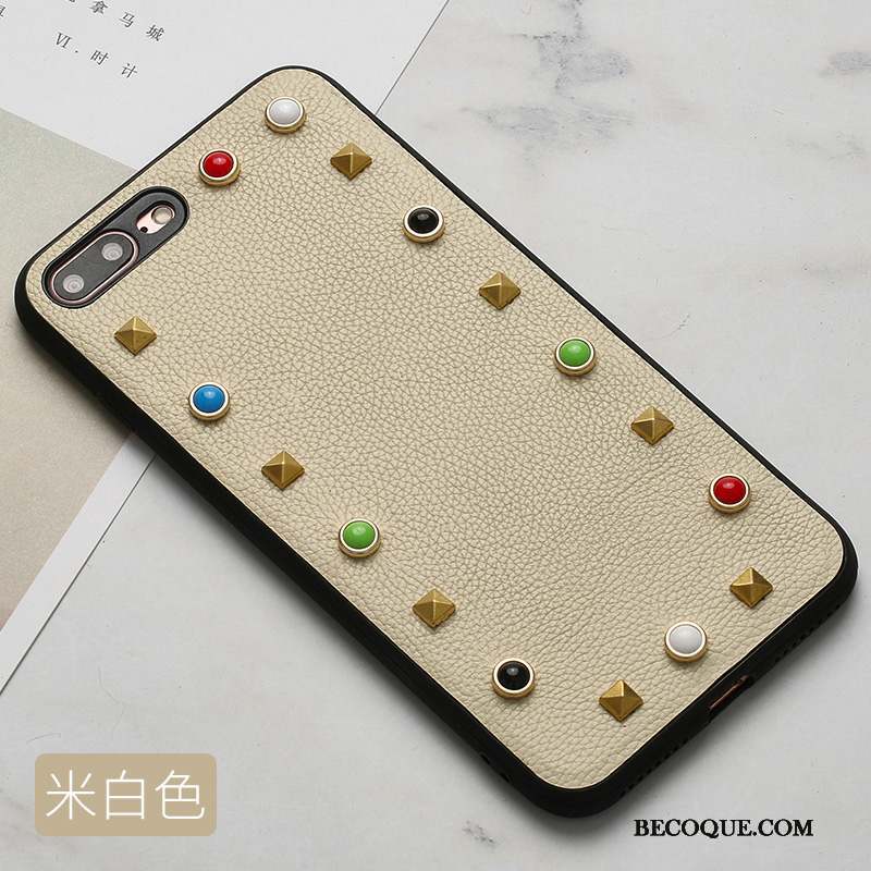 iPhone 8 Blanc Étui En Cuir Incassable Coque De Téléphone Rivet Tout Compris