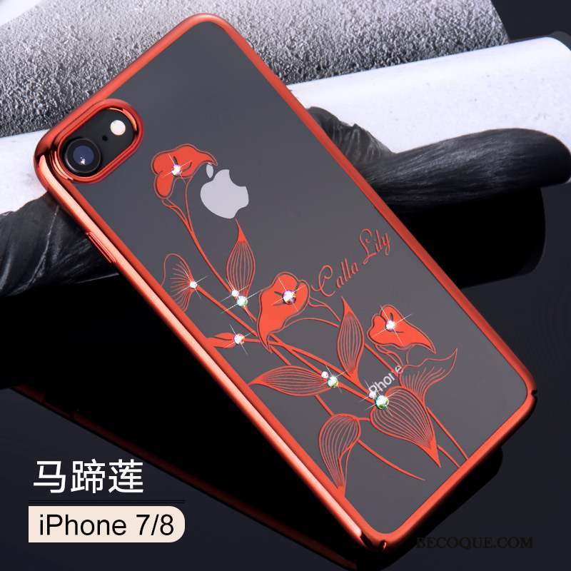 iPhone 8 Coque De Téléphone Or Marque De Tendance Transparent Rouge Luxe