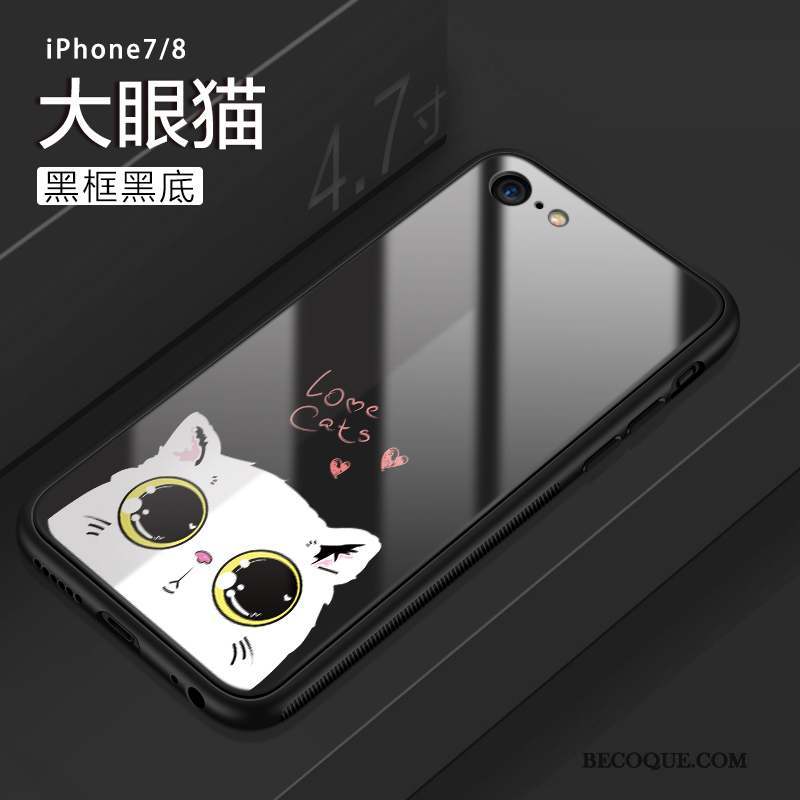 iPhone 8 Coque Dessin Animé Chat Incassable Nouveau Verre Silicone