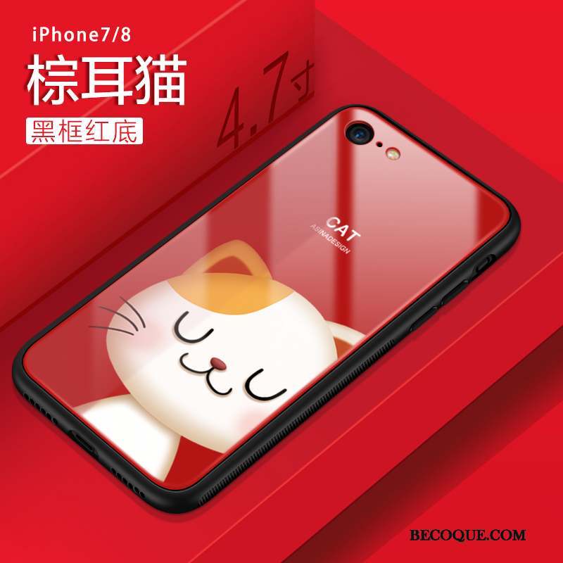 iPhone 8 Coque Dessin Animé Chat Incassable Nouveau Verre Silicone