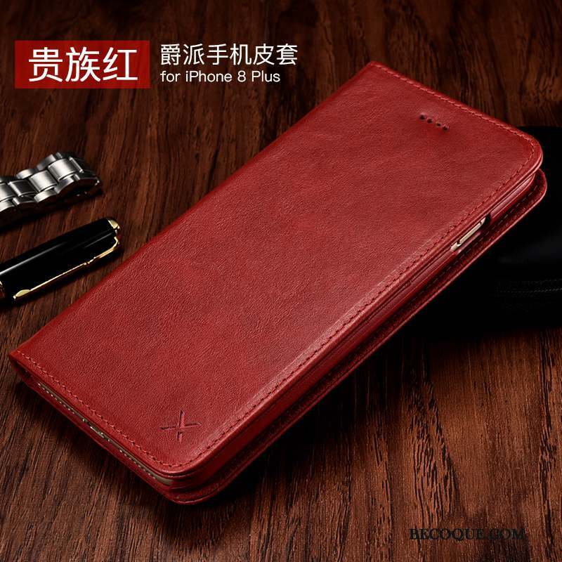 iPhone 8 Coque Kaki Étui En Cuir Clamshell Business Nouveau Cuir Véritable