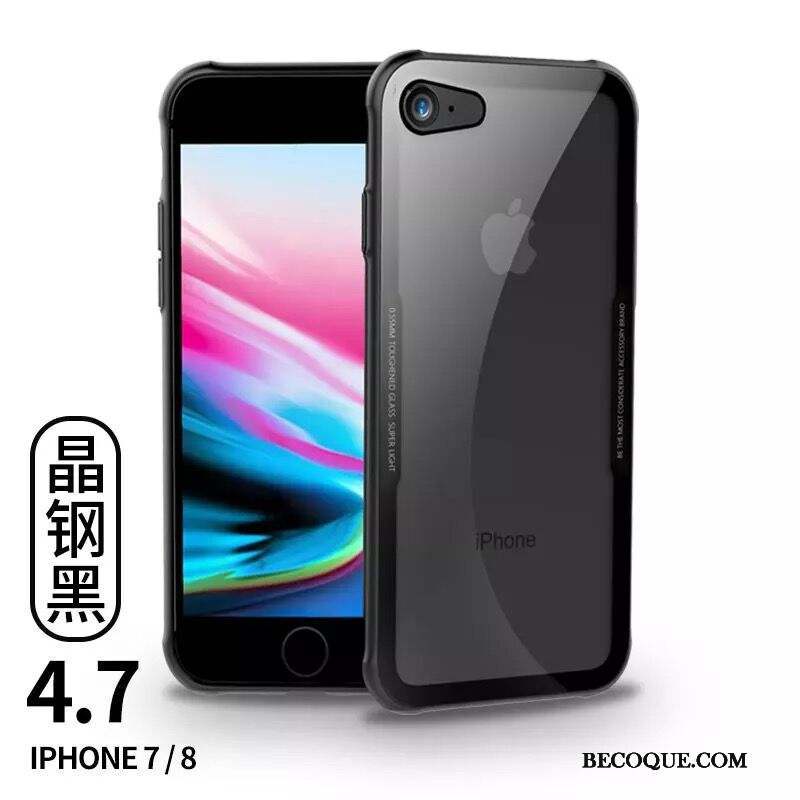 iPhone 8 Coque Noir Étui Métal Incassable Rouge Tendance