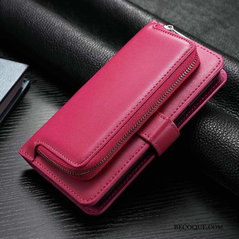 iPhone 8 Coque Portefeuille Fluide Doux Housse Tout Compris Fermeture Éclair Étui En Cuir