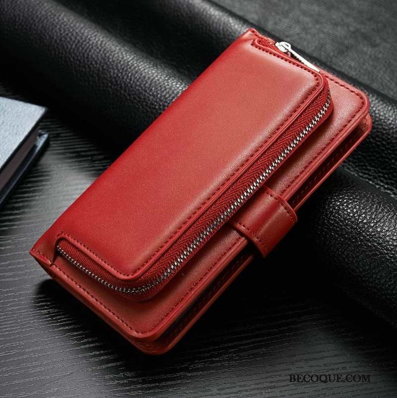 iPhone 8 Coque Portefeuille Fluide Doux Housse Tout Compris Fermeture Éclair Étui En Cuir