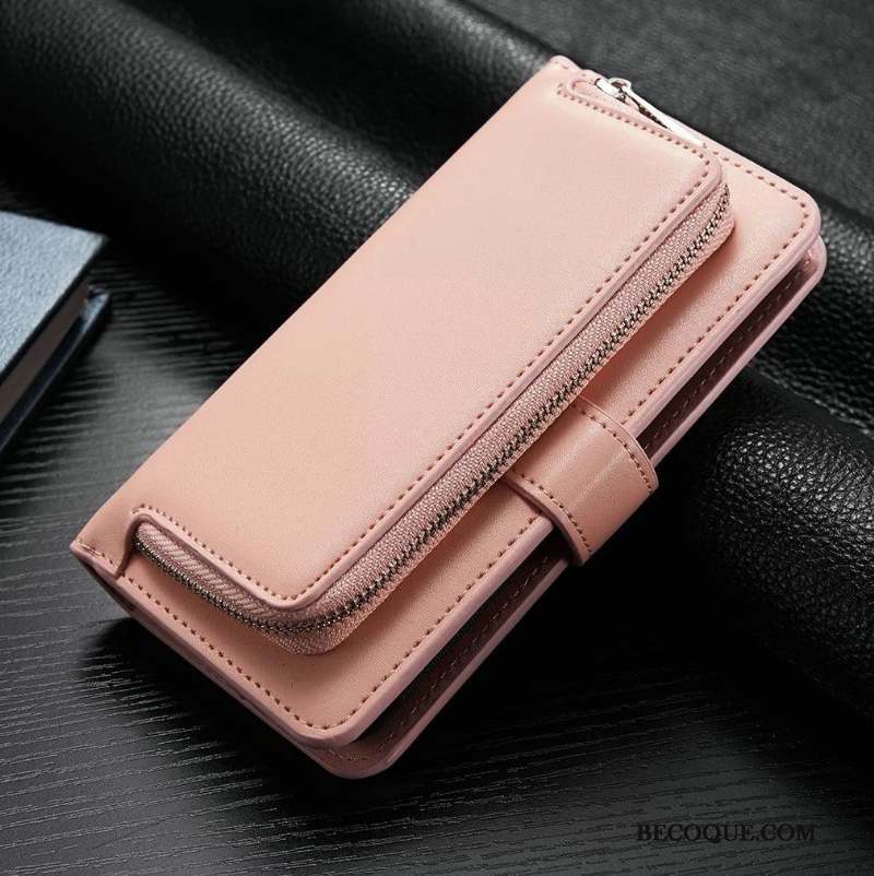 iPhone 8 Coque Portefeuille Fluide Doux Housse Tout Compris Fermeture Éclair Étui En Cuir