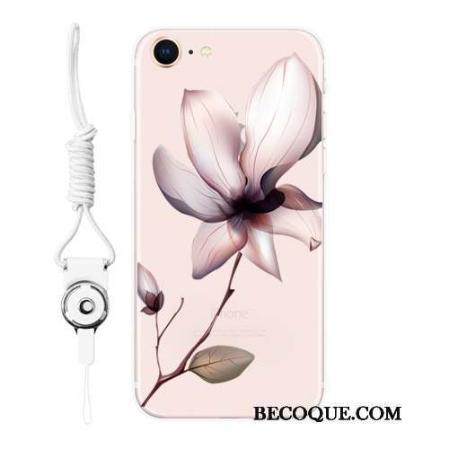 iPhone 8 Coque Rose Fluide Doux Protection Étui Ornements Suspendus Gaufrage