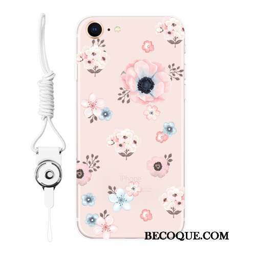 iPhone 8 Coque Rose Fluide Doux Protection Étui Ornements Suspendus Gaufrage