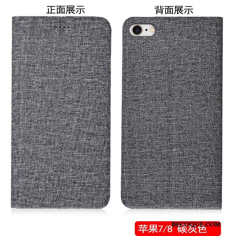 iPhone 8 Coque Étui En Cuir Protection Lin Incassable Téléphone Portable Housse