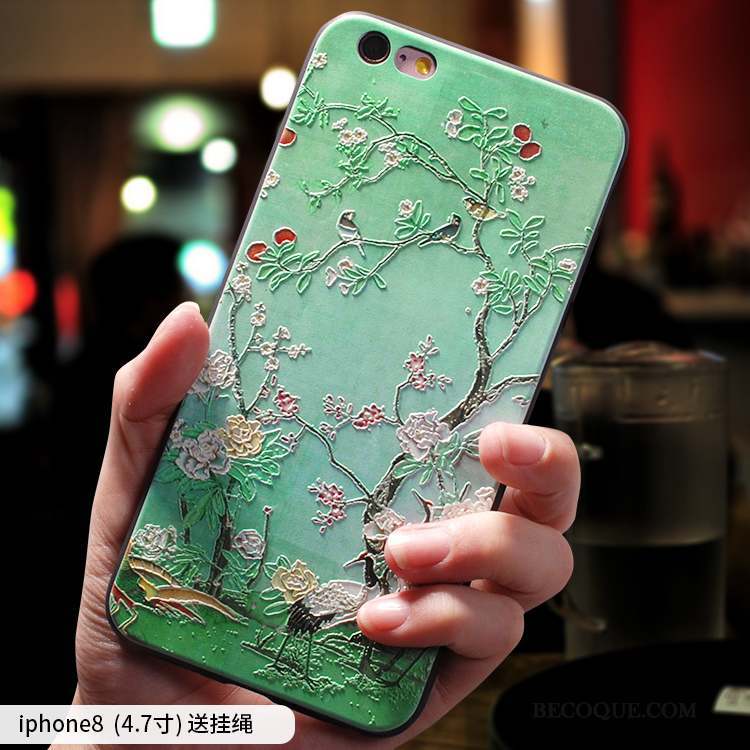 iPhone 8 Coque Étui Ornements Suspendus Fluide Doux Vert Tout Compris Style Chinois