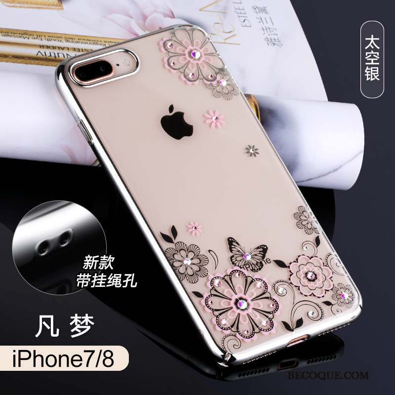 iPhone 8 Incassable Coque De Téléphone Strass Rouge Luxe Ornements Suspendus