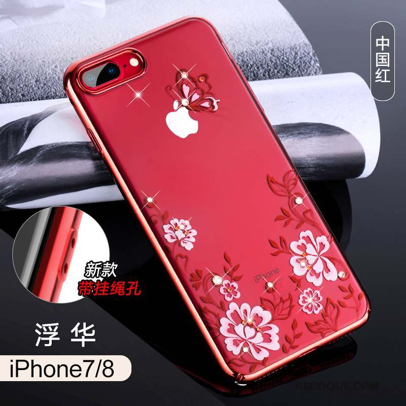 iPhone 8 Incassable Coque De Téléphone Strass Rouge Luxe Ornements Suspendus