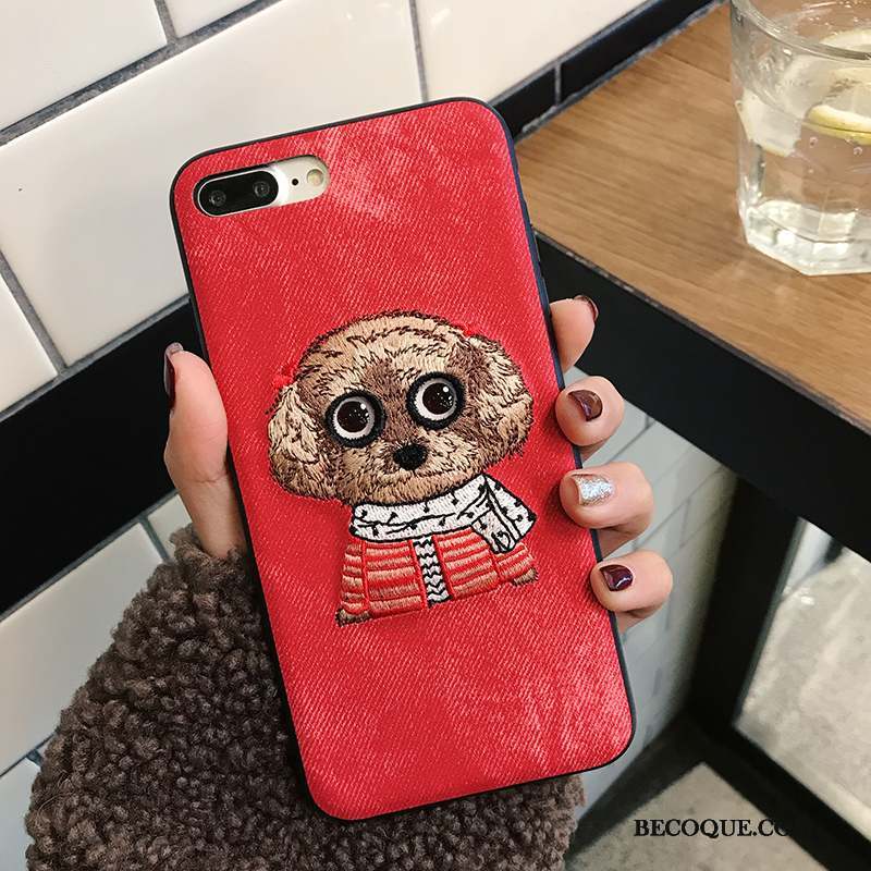 iPhone 8 Plus Charmant Coque De Téléphone Broderie Chiens Nouveau Fluide Doux