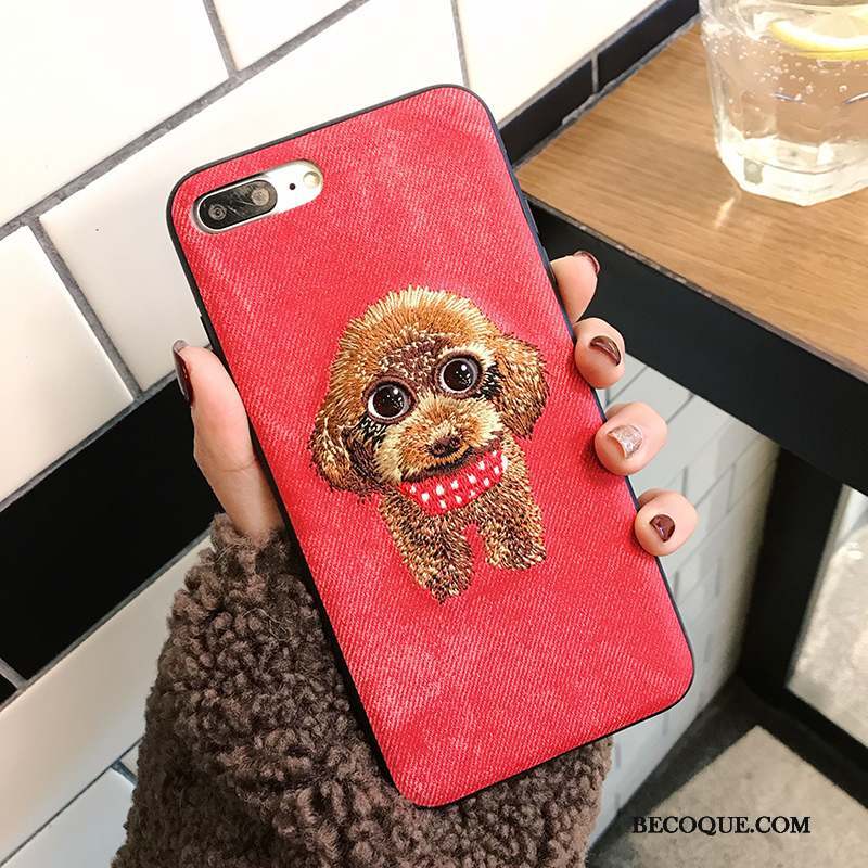 iPhone 8 Plus Charmant Coque De Téléphone Broderie Chiens Nouveau Fluide Doux