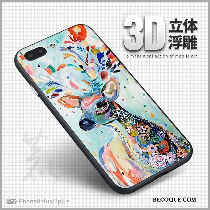 iPhone 8 Plus Coque Bleu 3d Peinture Gaufrage Fluide Doux Vintage