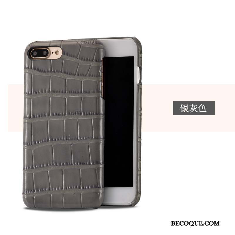 iPhone 8 Plus Coque Crocodile Modèle Incassable Étui Protection Étui En Cuir Bleu