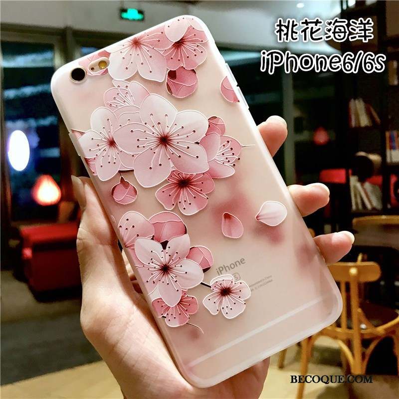 iPhone 8 Plus Coque De Téléphone Rose Marque De Tendance Incassable Fluide Doux Gaufrage