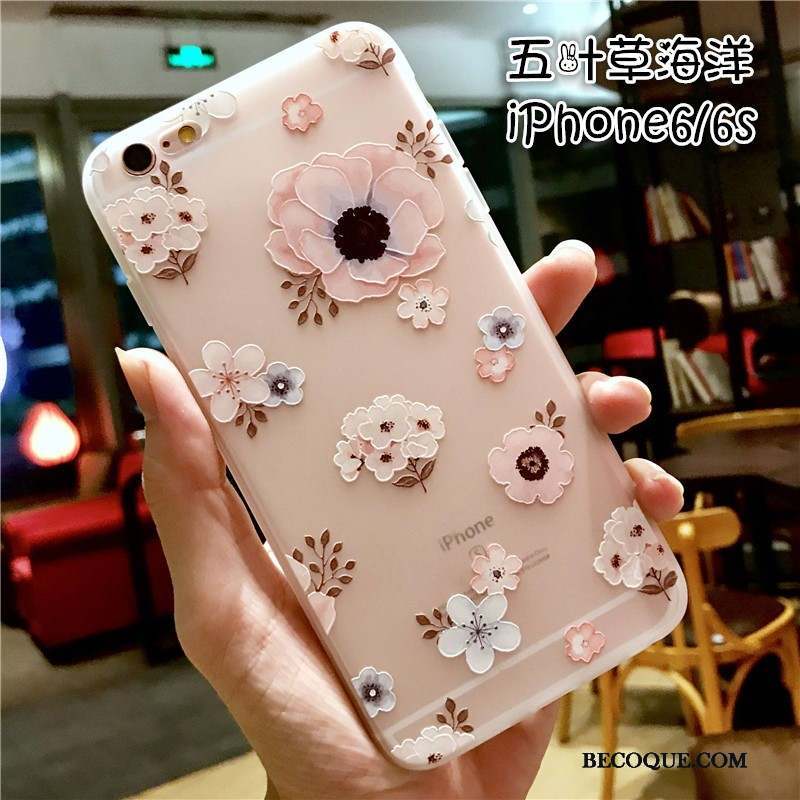 iPhone 8 Plus Coque De Téléphone Rose Marque De Tendance Incassable Fluide Doux Gaufrage