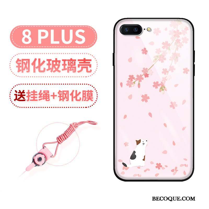 iPhone 8 Plus Coque De Téléphone Verre Étui Net Rouge Rose Nouveau