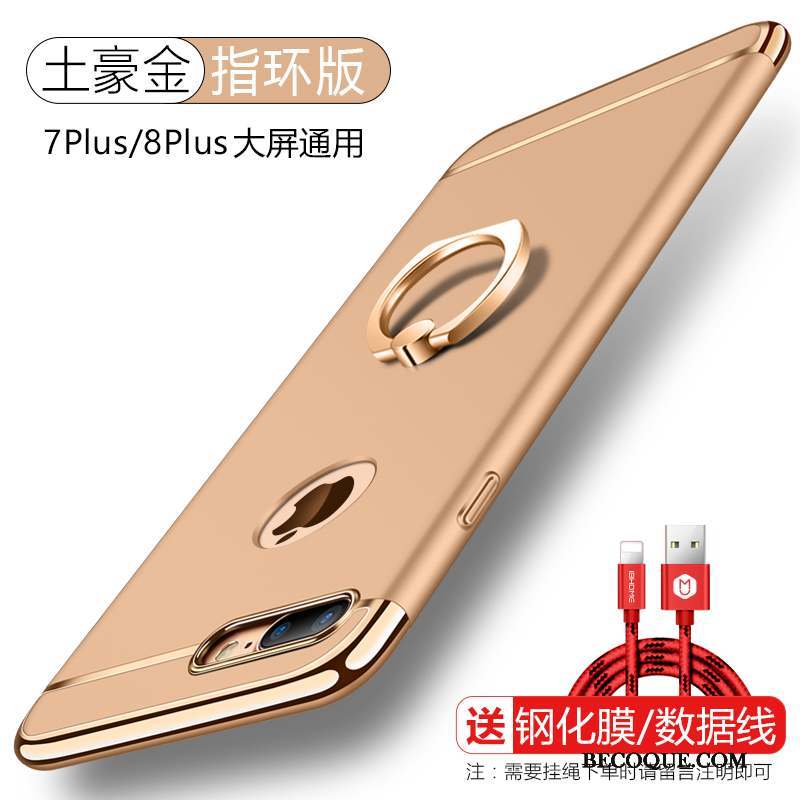 iPhone 8 Plus Coque Délavé En Daim De Téléphone Anneau Or Incassable