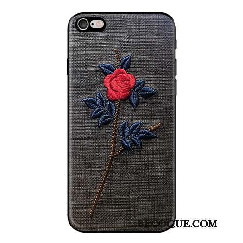 iPhone 8 Plus Coque Fleur Ornements Suspendus Broderie Tout Compris Élégant Gris