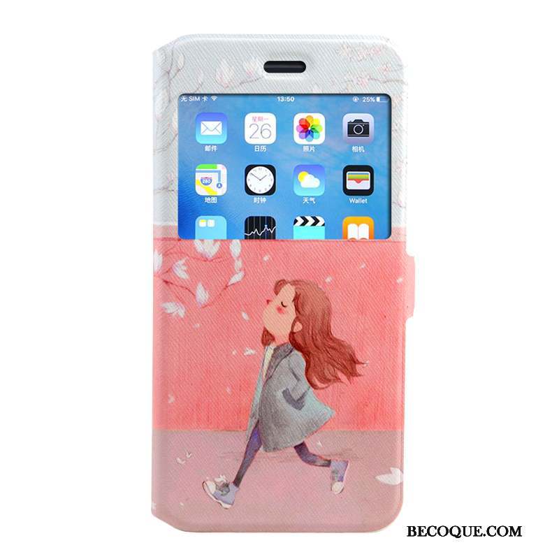 iPhone 8 Plus Coque Housse Étui En Cuir Peinture Protection Rose Dessin Animé