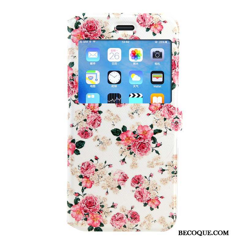 iPhone 8 Plus Coque Housse Étui En Cuir Peinture Protection Rose Dessin Animé