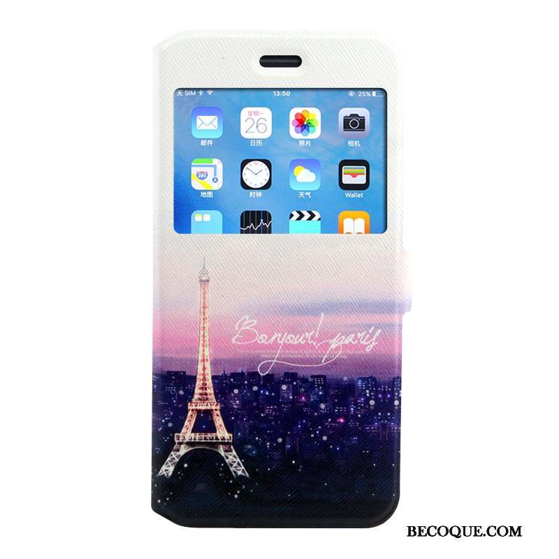 iPhone 8 Plus Coque Housse Étui En Cuir Peinture Protection Rose Dessin Animé