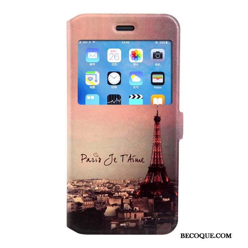 iPhone 8 Plus Coque Housse Étui En Cuir Peinture Protection Rose Dessin Animé