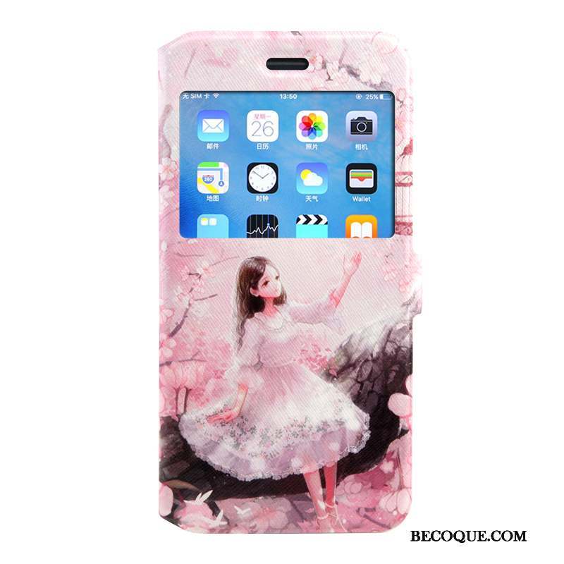 iPhone 8 Plus Coque Housse Étui En Cuir Peinture Protection Rose Dessin Animé