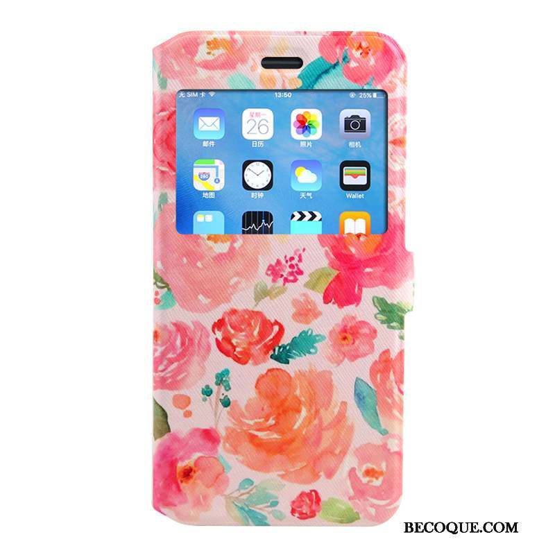 iPhone 8 Plus Coque Housse Étui En Cuir Peinture Protection Rose Dessin Animé