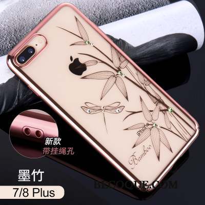 iPhone 8 Plus Coque Or Rose Strass Fleur Difficile Personnalité Créatif