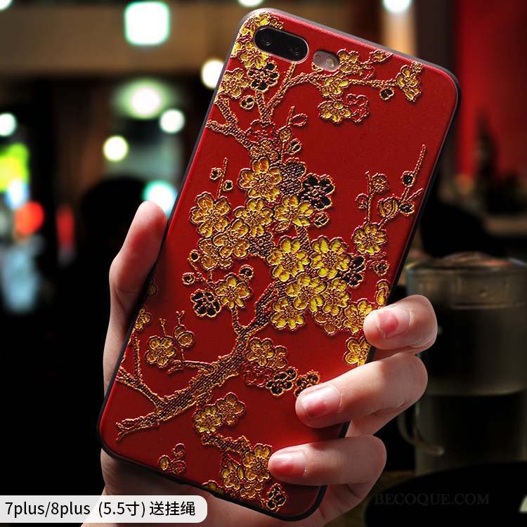 iPhone 8 Plus Coque Silicone Tout Compris Créatif Style Chinois Incassable Rouge