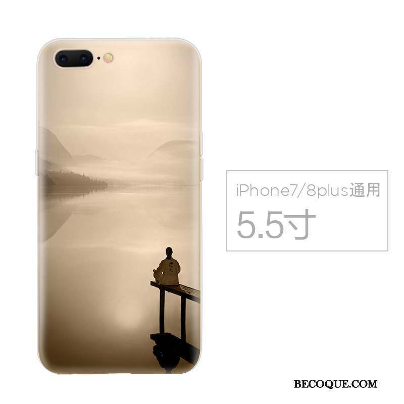 iPhone 8 Plus Coque Style Chinois Bleu Étui Tendance Personnalité Fluide Doux
