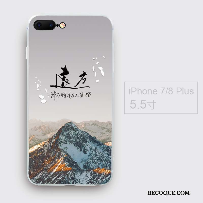 iPhone 8 Plus Coque Style Chinois Bleu Étui Tendance Personnalité Fluide Doux