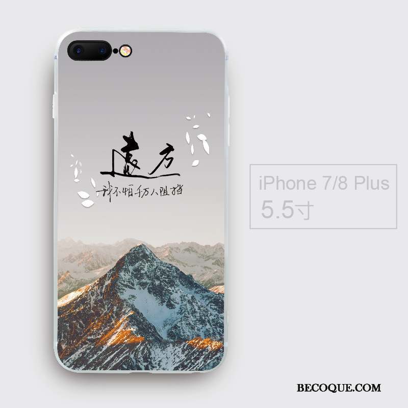 iPhone 8 Plus Coque Style Chinois Bleu Étui Tendance Personnalité Fluide Doux