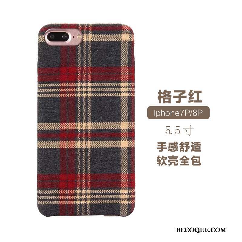 iPhone 8 Plus Coque Tout Compris Amoureux Plaid Rouge Noir Incassable